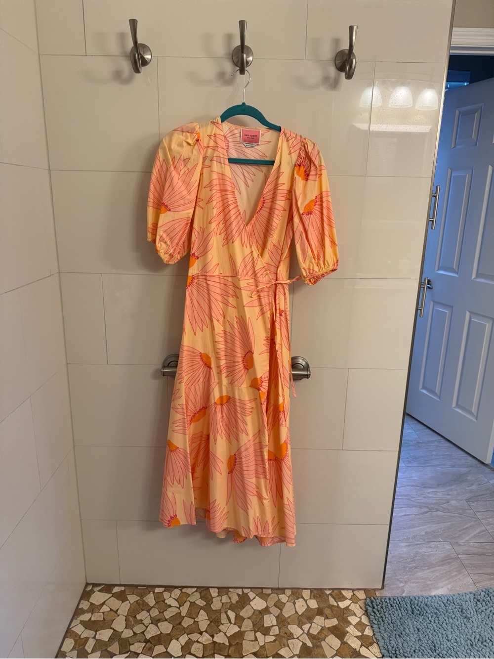 kate spade Peach and Pink Floral Wrap Midi Dress